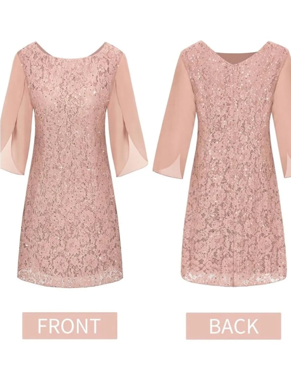 connected apparel Blush Lace Sequin Chiffon Sleeve Wedding Dress